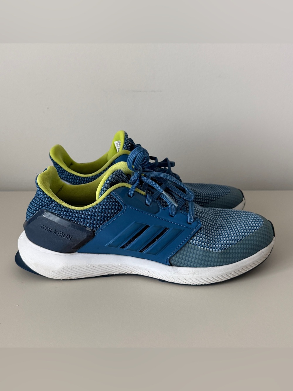 Adidas Rapidarun Running Shoes Boys US 4 Blue Lime Athletic Sneakers